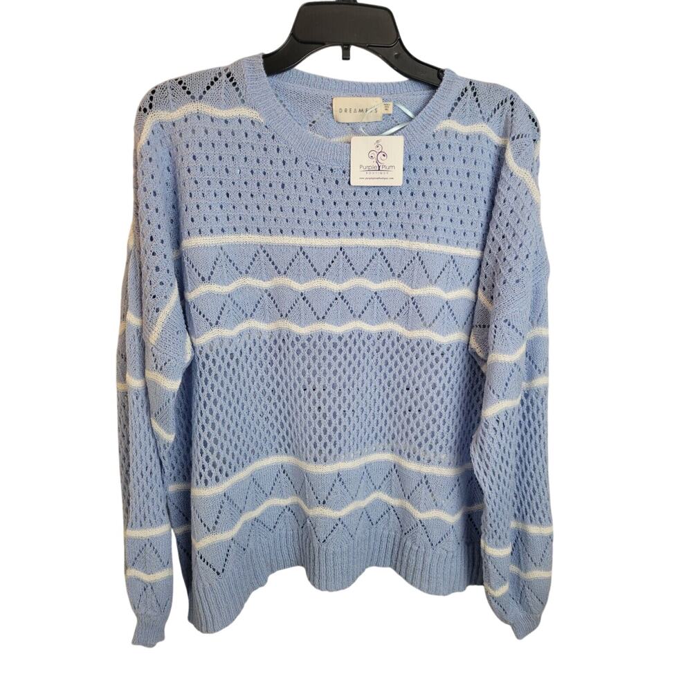 NWT Dreamers Blue Open Knit Cottage Prairie Pullover Sweater Women's Size Medium